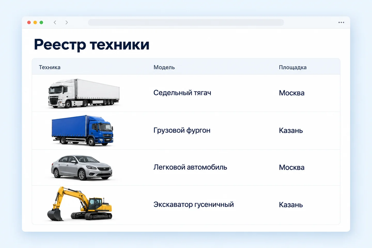 Иллюстрация реестра техники на хранении в личном кабинете клиента